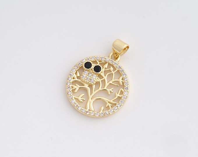CZ Tree of Life Pendant,Round Pendant,18K Gold Filled Tree Charm,DIY Jewelry Accessories,25.7x19x2.8mm