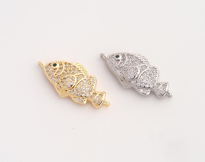 CZ Fish Connector,Marine Life Connector,18K Gold Filled Fish Connector,DIY Bracelet Accessories,24.2x11.7x3.5mm