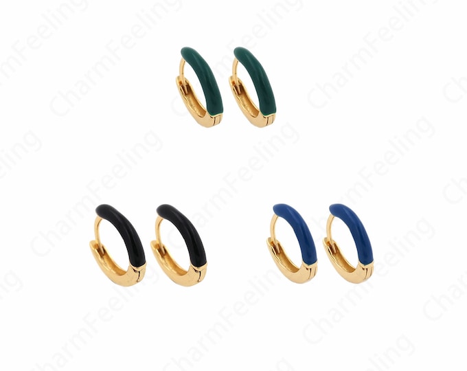 1 pair Enamel Charm,Minimalist Ear Hoop,Small Hoop, 18K Gold Filled Enamel Huggie Hoop, The Perfect Gift for Her And The Girl 12x11.5x2.5mm