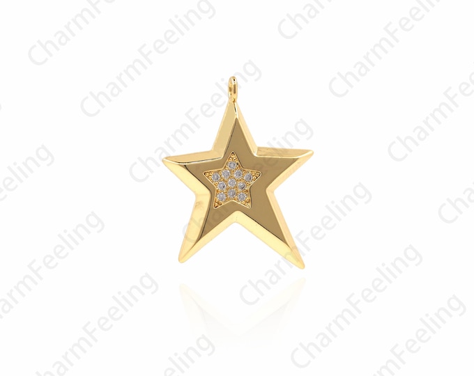 Celestial Star pendant, Micro-pave Star Necklace, Star Charm, Star Jewelry, DIY Jewelry Making Supplies 26x20x3.1mm 1pcs