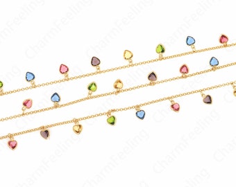 18K Gold Filled Heart Chain,Micropavé CZ Rainbow Chain,Semi-Finished Chain,DIY Jewelry Necklace Bracelet Making Chain,6.5x3.2x9.5mm