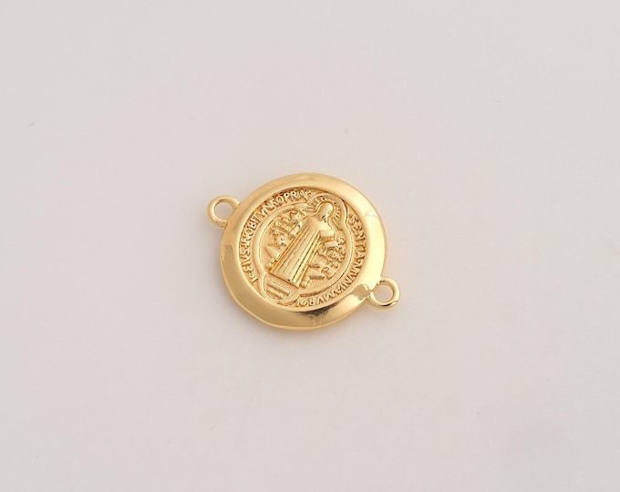5 pcs Jesus Connector,Religious Connector,18K Gold filled Saint Benedict Connector,DIY Bracelet Accessories, 22.3x17.2x2.8mm