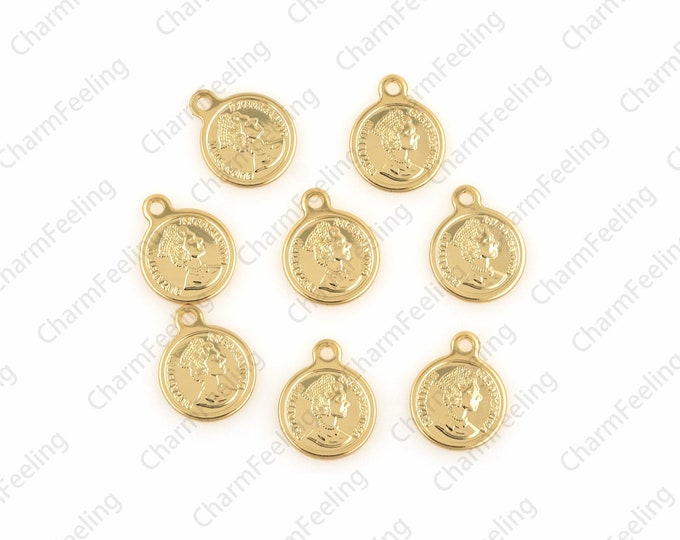 18K Queen Elizabeth Pendant, the charm of Elizabeth coin,queen elizabeth coin, used in jewelry making 12.5x10x1.2mm 1pcs
