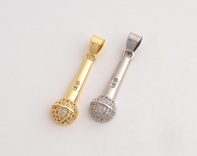 CZ Microphone Pendant,Microphone Pendant,18K Gold Filled Microphone Charm,DIY Jewelry Accessories,30.4x8.5x4.7mm