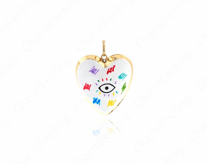 Enamel Eye Pendant, Heart Charm,18K Gold Filled Heart Pendant, Heart Eye Necklace, Eye Charm, DIY Jewelry Making Accessories 59x45.2x14.8mm