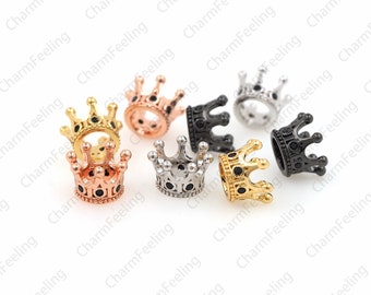 CZ Black Crown Beads,Gold Crown Beads,King Crown beads,Crown Accessory 11 ×7mm Hole 5mm  1pcs