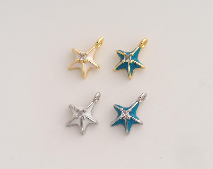Enamel Star Pendant,CZ Celestial Pendant,18K Gold Filled Starburst Charm,DIY Jewelry Accessories,12.6x9.7x4mm