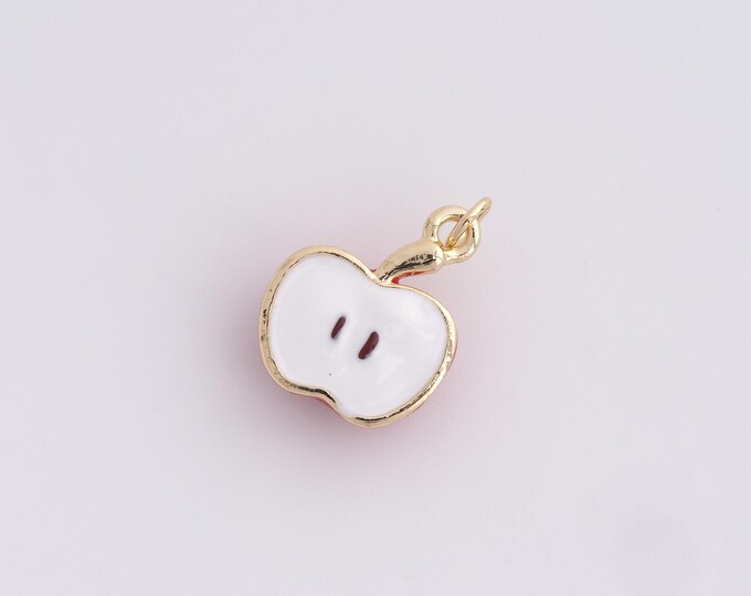 Enamel Apple Pendant, Enamel Apple Necklace, 18K Gold Filled Fruit Necklace, Fruit Charm, Apple Charm, Apple Necklace, 21.3x14.5x6.7mm