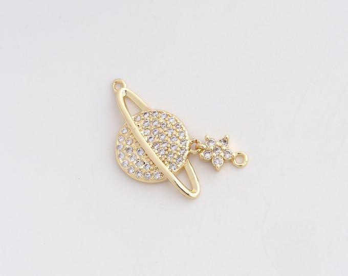 CZ Saturn Pendant,Universe Planet Pendant,18K Gold Filled Saturn Charm,DIY Jewelry Accessories,14x25.3x2.5mm