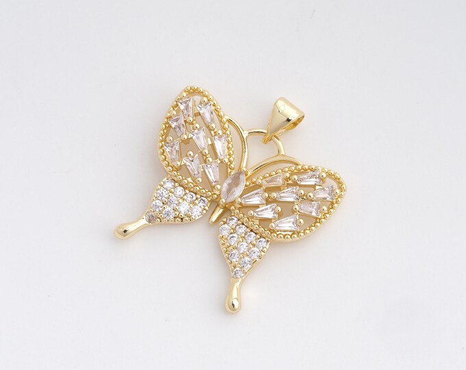 Animal Charm,MicroPave CZ Butterfly Necklace, Butterfly Charm, Butterfly Pendant, DIY Jewelry Making Accessories 26.8x25.5x4.8mm
