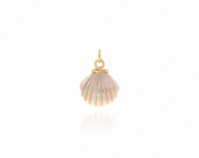 Enamel Beach Charm, Enamel Shell Pendant,18K Gold Filled Beach Necklace, Shell Necklace, Shell Charm, DIY Jewelry Supplies,22x15.4x6mm