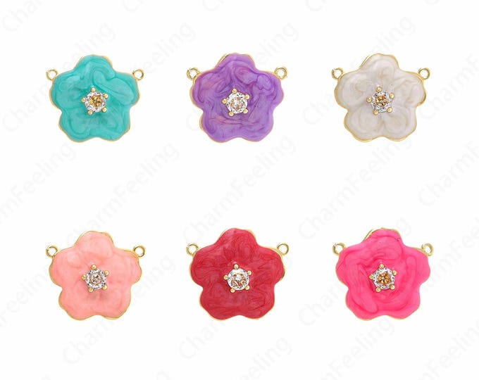 18K Gold Filled Flower Pendant, Round Flower Charm, Plant Charm,Enamel Charm,DIY Jewelry Supplies,19.5x22x4.5mm