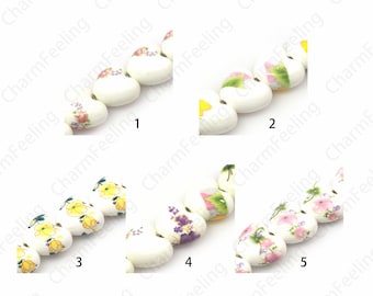 Glazed Painted Ceramic,Flower Spacer Beads,Hand Painted Ceramic,Heart Spacer Beads,Heart Beads,Plant Beads,DIY Jewelry Supplies,17.5x20x10mm
