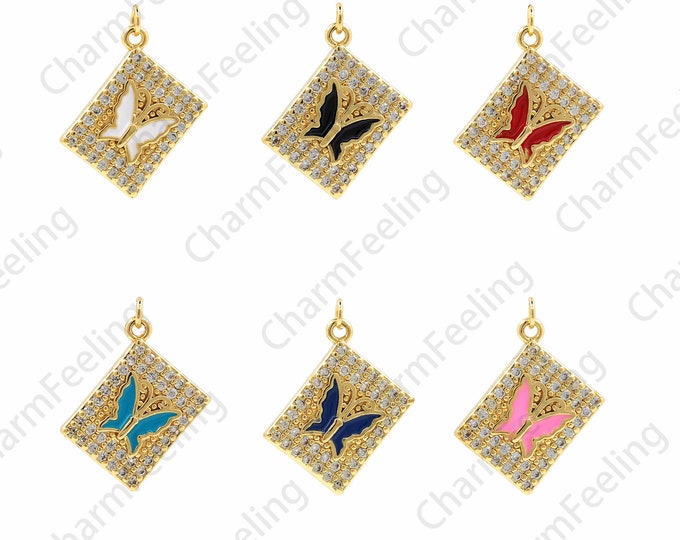 Enamel Butterfly Pendant, Butterfly Pendant, 18K Gold Filled Butterfly Necklace, Enamel Charm,Flying Charm, Insect Charm,25.5x17x3mm