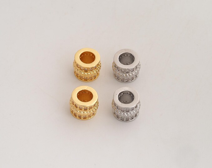 18K Gold Filled Round Spacer Beads,CZ Large Hole Beads,Tube Beads,DIY Jewelry Supplies,9x7.6mm Hole 5mm