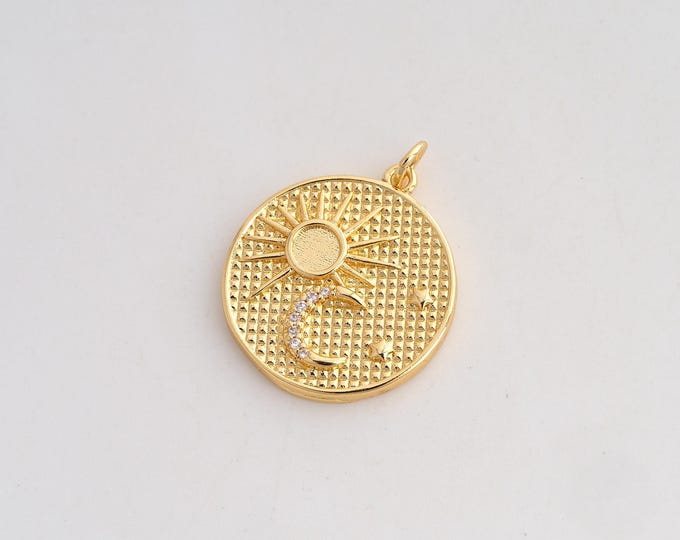 CZ Sun Moon Star Pendant,Celestial Pendant,18K Gold Filled Round Charm,DIY Jewelry Accessories,27x21x2.5mm