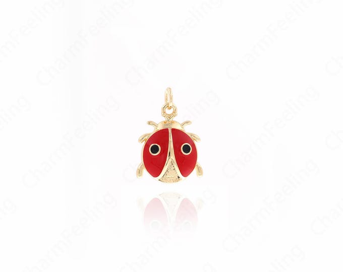 Enamel Ladybug Charms, Ladybug Pendant, 18K Gold Filled Beetle Necklace, Insect Charms, DIY Jewelry Supplies, 20.3x14.5x5mm