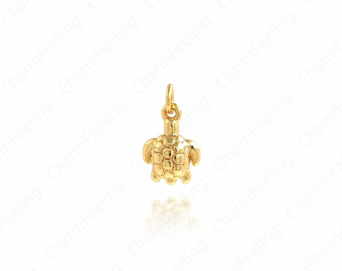 Sea Life Charm, Turtle Pendant, Turtle Necklace, 18K Gold Filled Animal Necklace, Turtle Charm, DIY Jewelry Accessories, 13.5x8x3.5mm