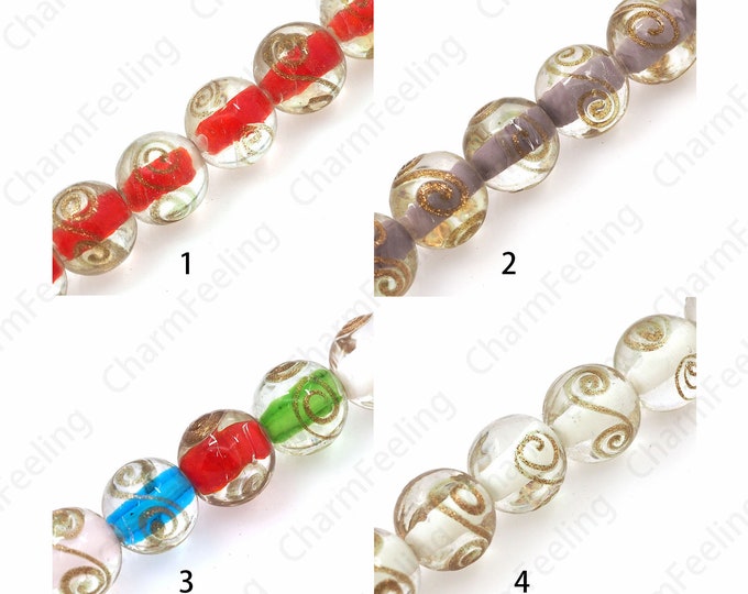 Necklace Beads,Spiral Glass Spacer Beads,Gold Foil Glass Beads,Murano Spacer Beads,Glass Jewelry,DIY Beading Supplies,14mm