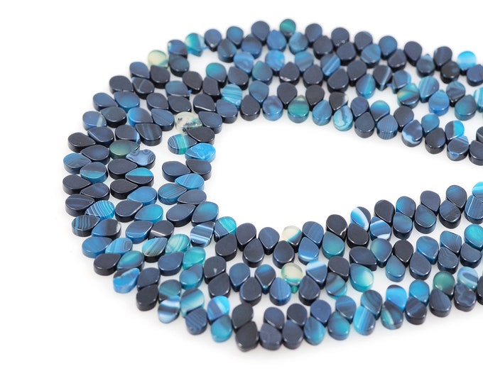 Flat Piece Natural Stone Chain,Blue Teardrop Gemstone Beads,Drop-Shaped Gemstone Chain,Gemstone Necklace, DIY Bracelet Accessories, 6x8mm