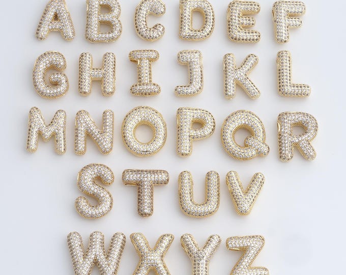 18K Gold Filled Initial Pendant, Micropavé CZ Letter Pendant, Alphabet Charm, DIY Jewelry Accessories, 20.6x18x5mm