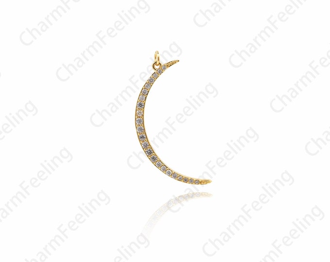 Big Moon Pendant, Crescent Pendant Necklace, CZ Crescent Pendant, Moon Charm, Minimalist Necklace, DIY Jewelry Making 48.5x20x2.4mm 1pcs