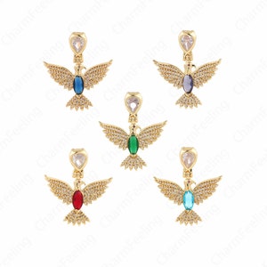 Micropavé Cubic Zirconia Jewelry Animal Charm,Bird Charm,18K Gold Filled Bird Pendant, Hummingbird Necklace,Animal Pendant, 36x31.5x4.5mm