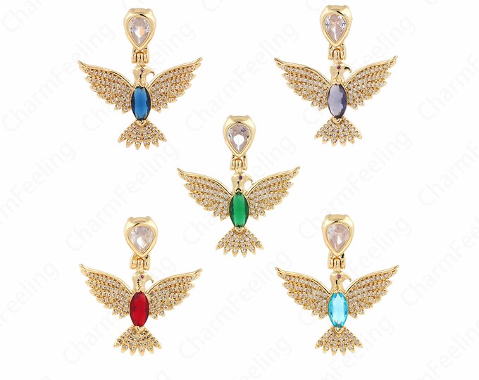Micropavé Cubic Zirconia Jewelry Animal Charm,Bird Charm,18K Gold Filled Bird Pendant, Hummingbird Necklace,Animal Pendant, 36x31.5x4.5mm