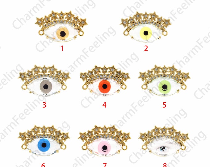 18K Gold Filled Devil's Eye Connector,Lucky Eye Pendant,Micropavé CZ Eye Connector,Eye Charm,Bracelet Accessories,16.5x27x7mm