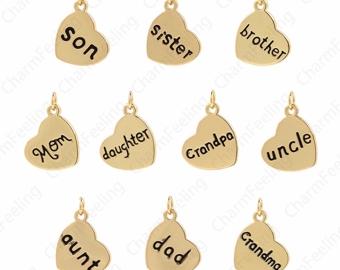 Family Necklace,Family Charm,Alphabet LOVE Pendant,18K Gold Filled Heart Necklace,DIY Jewelry Supplies,20.5x17.5x1.6mm