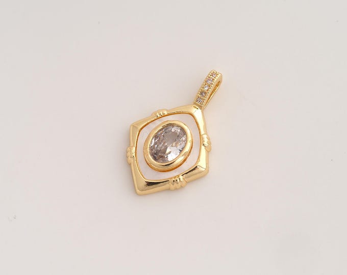 CZ Square Pendant,Fritillaria Square Pendant,18K Gold Filled Square Charm,DIY Jewelry Accessories,26.7x16.6x3.8mm