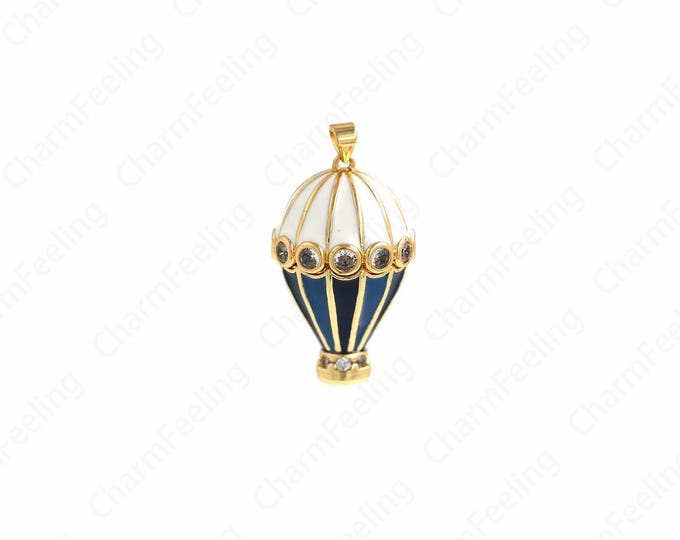 18K Gold Filled Hot Air Balloon Pendant,Enamel Hot Air Balloon Necklace,Travel Pendant,Enamel Charm,39.4x21.5x21.5mm