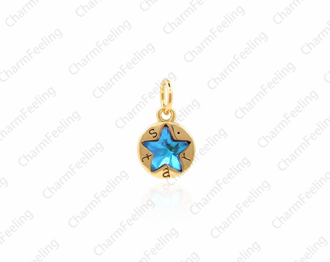 Star Coin Pendant，star pendant，star charms，Blue Gold Star，Star Necklace , Star Necklace , Coin Necklace 11×6.5×3mm  1pcs