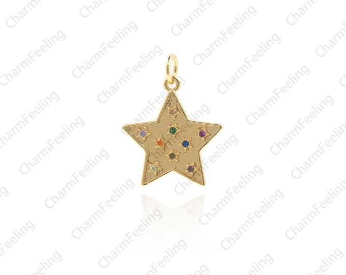 18K cubic star pendant, CZ color star pendant, star pendant, used for necklace and bracelet making supplies 21.3x16.5x1.8mm 1pcs