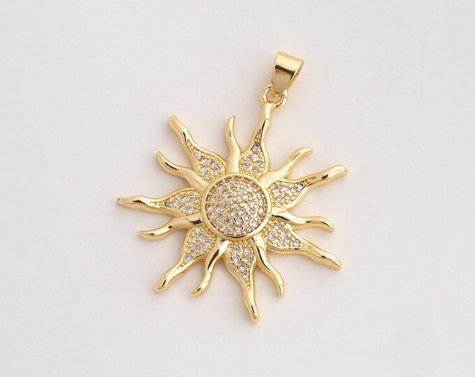 CZ Sun Pendant,Celestial Pendant,18K Gold Filled Sunburst Charm,DIY Jewelry Accessories,41.7x18.2x5.8mm