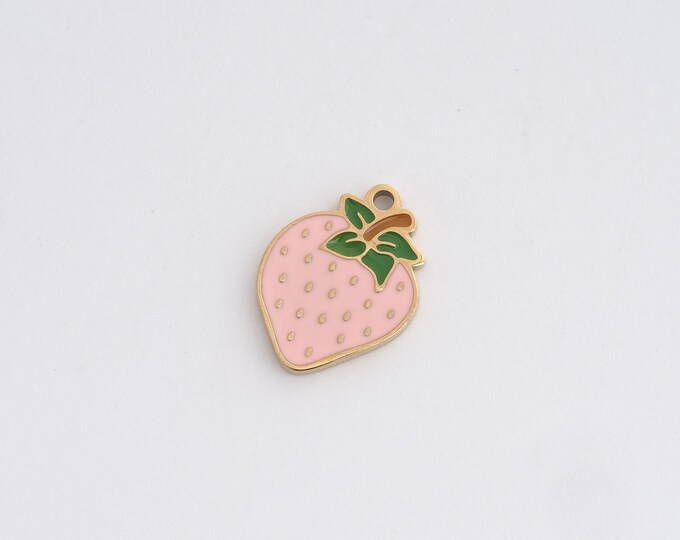 Enamel Strawberry Charms,Dainty Fruit Charm, 18K Gold Filled Strawberry Pendant,DIY Jewelry Accessories 14.8x11.2x1.3mm