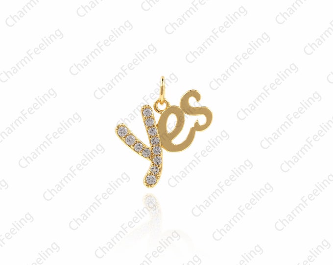 Yes Pendant Charm，Micro Pave Pendant，Letter charm，cz yes pendants for DIY Findings 13.7×12.7×1.7mm  1pcs