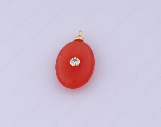 Natural Ruby Stone Charm,18K Gold Filled Oval Charm,Oval Pendant, Micropavé CZ Oval Pendant, DIY Jewelry Accessories,24.7x12.8x6mm