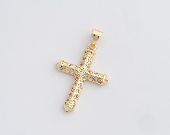 18K Gold Filled Cross Pendant,Religious Charm,Cross Charm,Christian Charm,Micropavé CZ Cross Necklace,DIY Jewelry Accessories,33.3x20x3.3mm