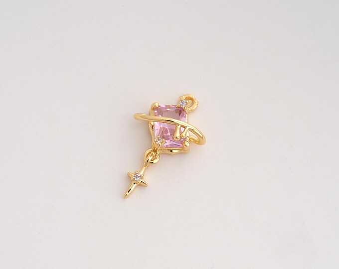 CZ Saturn Pendant,Universe Planet Pendant,18K Gold Filled Star Charm,DIY Jewelry Accessories,19.7x11.7x5.5mm