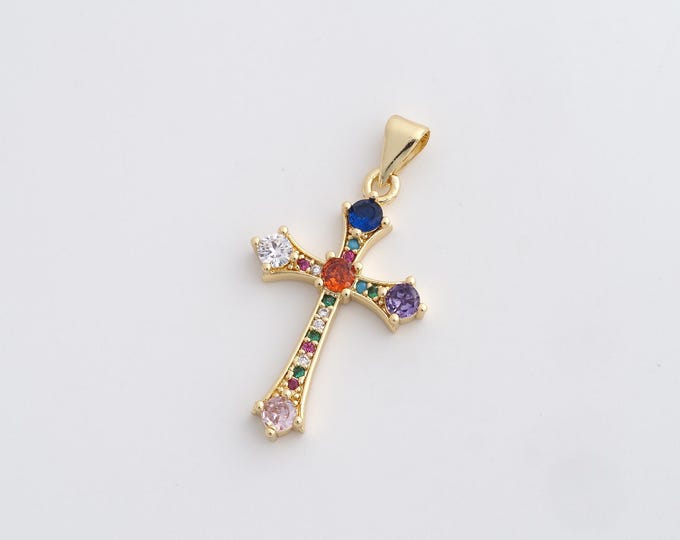 Cross Pendant,Cross Charm,18K Gold Filled Christian Charm,Micropavé CZ Cross Necklace,DIY Jewelry Accessories,32.5x18x3.2mm