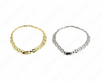 18K Gold Filled Paper Clip Herrenarmband, zierliches Grundarmband, rechteckiges Goldarmband