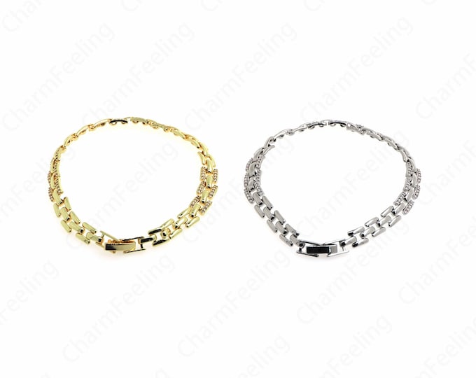 18K Gold Filled Paper Clip Men's Bracelet,Dainty Staple Bracelet,Gold Rectangular Bracelet