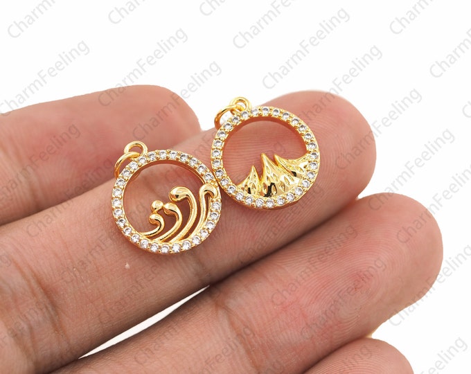 Wave beach necklace jewelry,mountain necklace jewelry,Sea Wave charms,dainty circle mountain charm,17.5×13×2mm  1pcs