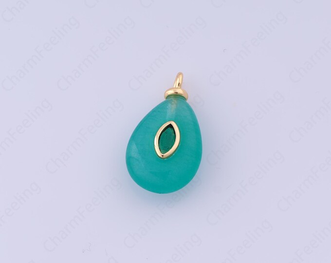 Amazonite  Natural Stone Charm,18K Gold Filled Waterdrop Pendant, Micropavé CZ Teardrop Pendant, DIY Jewelry Accessories,22.7x12.7x5.6mm