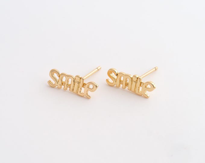 Gold SMILE Stud Earrings,18K Gold Filled Letter Stud Earrings,Dainty Stud Earrings,Gift For Her, 14x5mm