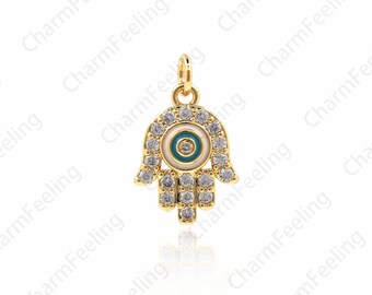 Micro-Pave Enamel Hamsa Pendant, Eye Hamsa Necklace. Hamsa Charm Exquisite Necklace, DIY Jewelry Making 20.5x12.5x3.2mm 1pcs