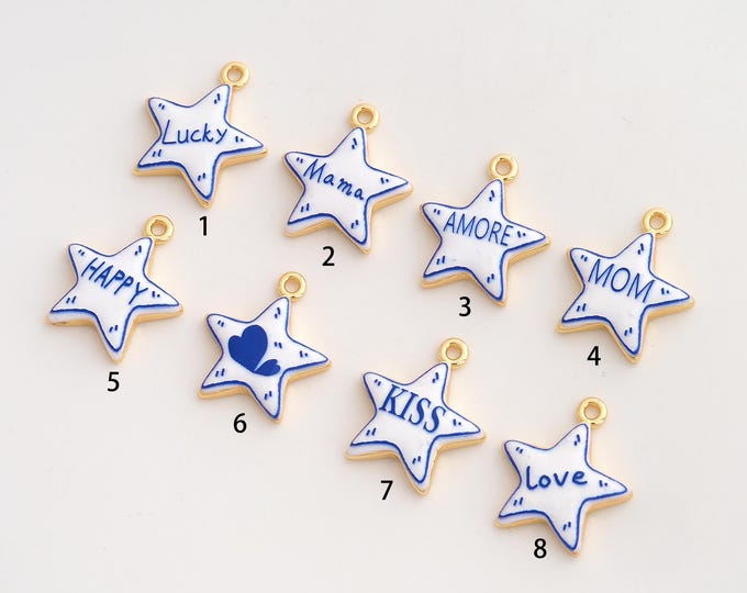 Star Pendant,Enamel Starburst Pendant,18K Gold Filled Star Letter Charm,DIY Jewelry Accessories,21.5x18.7x3.7mm