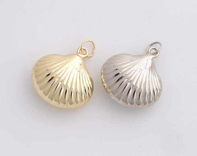 Gold Shell Pendant, Beach Charm, 18K Gold Filled Beach Necklace, Shell Necklace, Shell Charm, DIY Jewelry Supplies, 28.8x22.6x10.2mm
