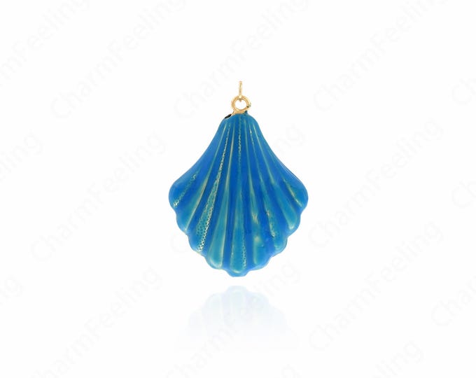 Enamel Beach Charm, Enamel Shell Pendant,18K Gold Filled Beach Necklace, Shell Necklace, Shell Charm, DIY Jewelry Supplies,48x34x16mm
